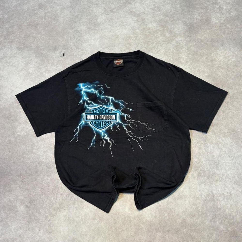 Vintage Y2K Harley Davidson Lightning Biker Graphic T Shirt Mens Fits S